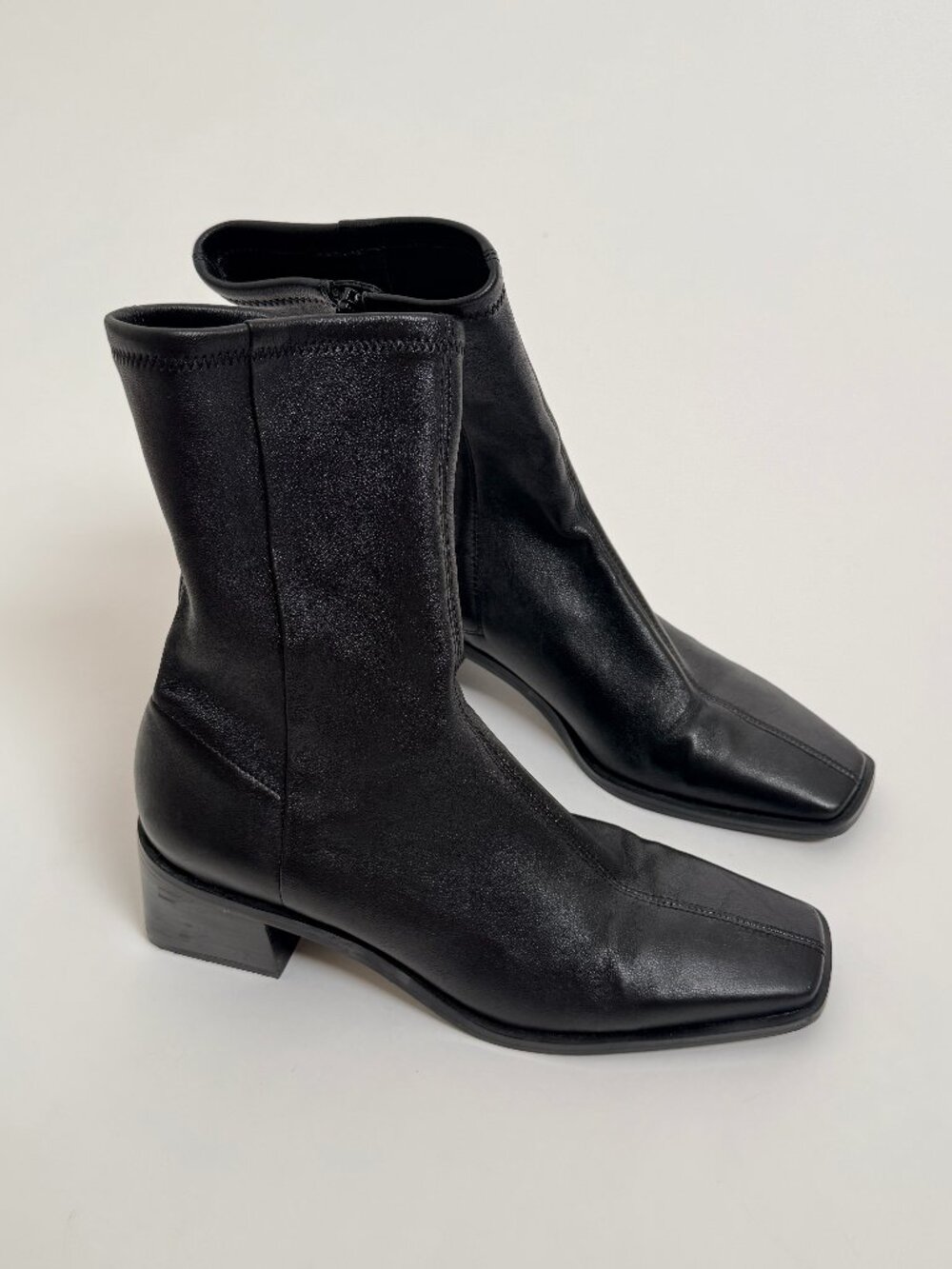 & Other Stories - Leather Square Toed Booties - Mid-shaft - Size 39 (Fits 8)